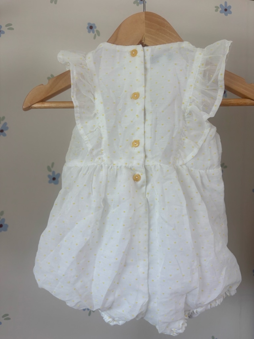 Absorba White Baby Bubble Romper with Yellow Dot Accents - Picture 2 of 7